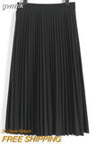 gwmlk and Autumn New Fashion Women's High Waist Pleated Solid Color Half Length Elastic Skirt Promotions Lady Black Pink