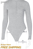 gwmlk Zipper Bodycon Bodysuits Women Sexy Mock Neck Autumn Long Sleeve Fashion Slim Basic Body Winter Gray Outfits Lady