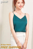 gwmlk V-Neck Sexy Solid Satin Woman Camis Tank Tops Chiffon Sleeveless Camisole Top Halter Camis Tops