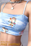 gwmlk New Fashion Women camisole Sling Top Vest Sleeveless Cold Shoulder The Angel Of Cupid Print Short Camis Female Summer Top