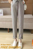 Gwmlk Fleece Warm Winter Pants for Women Korean Elastic Waist Office Pencil Pants Ladies Plus Velvet Thicken Harem Trousers