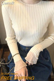 Gwmlk Sweater Women 2023 Spring New Elastic Tops Flare Sleeve Solid Knitted Pullover Woman Casual Slim Fit Bottoming Jumpers