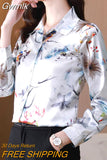 Gwmlk Women's Shirt Long Sleeve Blouse Fashion 2023 Spring New Womens Tops Basic Floral Shirts for Women OL Satin Female Clothing