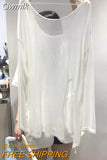 Gwmlk T-shirt Loose Large Size Is Thin Round Neck Open Back Thin Section Slightly Transparent Slit Long-sleeved T-shirt