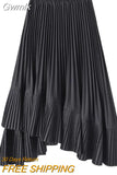 Gwmlk White High Waist Pleated Skirt Women 2023 Korean Fashion Asymmetrical Ruffles Long Skirt New Summer A-line Midi Skirts