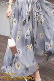 Gwmlk Elegant Print Floral Long Skirts for Women Korean Style High Waist Chiffon Skirt Casual Holiday Big Hem A-line Skirts