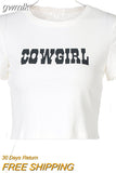 gwmlk Crop Tops Women Summer Fashion COWGIRL Print Casual T Shirts Basic Sexy Streetwear Brown Short Sleeve Picnic ins