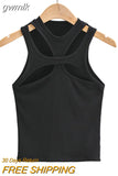 gwmlk New Asymmetrical Hollow Solid Color Knitted Round Neck Short-sleeved Summer Sexy Vest on The Chest