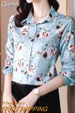 Gwmlk Women's Shirt Long Sleeve Blouse Fashion 2023 Spring New Womens Tops Basic Floral Shirts for Women OL Satin Female Clothing