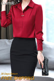 Gwmlk Women's Silk Shirts 2023 Spring Fashion Solid Loose Fashion Ladies Tops Button Long-sleeve Blouse Turn-down Collar Women Shirt