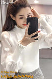 Gwmlk Korean Chic Floral Ruched Pullover Women Fashion Patchwork Mesh Long Sleeve Blouses Femme Knitted Streetwear Tops Woman