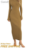 Gwmlk Women's Knit Ribbed Long Dress Long Sleeve O Neck Wrapped Pencil Dress robe femme vestidos de mujer casual elegante