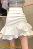 Gwmlk Irregular Ruffles Short Skirts Woman Korean Fashion High Wiast Mini Skirt for Women Black White Pink Fishtail Skirts