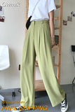 Gwmlk Summer Green Wide Leg Pants for Women Fashion High Waist Thin Loose Suitpants Woman Korean Casual Straight Trousers