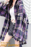 Gwmlk Y2K Harajuku Women Plaid Blouse Vintage Loose Single-Breasted Casual Shirts Woman Korean Streetwear Long Sleeve Shirt