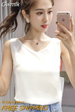 Gwmlk Women Tops Chiffon Blouses Women Sleeveless Top Woman V Neck Tank Tops Casual Woman White Tops Ladies Basic OL Shirts XXL