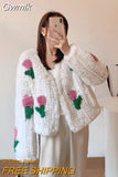 Gwmlk Winter Coats Autumn Korean Fashion Fake Rabbit Fur Knitted Embroidery Cardigan Loose Casual Jacket Women Clothing