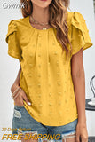 Gwmlk Summer Blouse Elegant Jacquard 2023 Women Petal Short Sleeve O-neck Shirts Loose Office Tops Casual T-shirt Blusas 25022