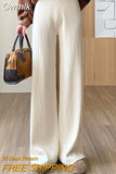 Gwmlk Waisted Straight Pants for Women Fashion Button Split Knitted Wide Leg Pants Ladies Casual Solid Elastic Ribbed Trousers