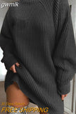 gwmlk Women Turtleneck Oversized Knitted Dress Autumn Solid Long Sleeve Casual Elegant Mini Sweater Dress Winter Pullover Clothes