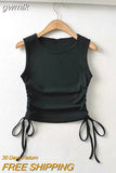 gwmlk Summer NEW Arrival Women Solid Color Sexy Causal Crop Top With String Both Side Club For Fashion Ladies