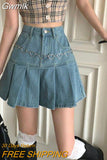 Gwmlk Vintage High Waist Denim Skirts Women Fashion Patchwork A-Line Pleated Skirts Woman Casual Wild Hip Wrap Jean Skirt