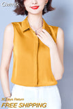 Gwmlk Summer Satin Blouse for Women Polo-Neck Sleeveless Vest Chiffon Shirts OL Womens Tops and Blouses Solid Fashion Ladies Top