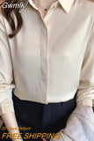 Gwmlk Spring Satin Women's Shirts Fashion Silk Button Solid OL Elegant Ladies Tops Long Sleeve Blouse Basic Women Shirts Blouses