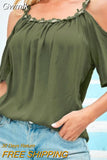 Gwmlk Off Shoulder Summer Blouse with Lace Flower Women 2023 Short Sleeve O-neck Shirt Sexy Lady Solid Top Loose Clothes 24933