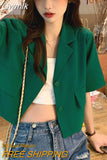 Gwmlk Korean Fashion Cropped Blazer Woman 2023 Summer Short Sleeve Single Breasted Coats Female Turn Down Collar Thin Jacket