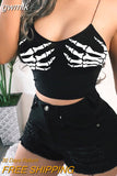 gwmlk Skeleton Hand Print Bodycon Crop Tops Women Sexy V-neck Spandex Spaghetti Strap Sleeveless Harajuku Clubwear Camisole