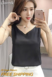 Gwmlk Women Tops Chiffon Blouses Women Sleeveless Top Woman V Neck Tank Tops Casual Woman White Tops Ladies Basic OL Shirts XXL