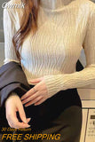 Gwmlk Black White Knitted Sweater Women Pullover 2023 Spring Long Sleeve High Elastic Jumper Slim Fit Solid Casual Sweaters