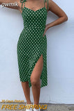 gwmlk 2023 Sundress Summer Women Causal Polka Dot Sleeveless High Pleated elastic waist V-Neck Beach Dress Vestidos De Verano