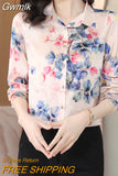 Gwmlk Woman Blouses 2023 Office Lady Silk Shirts for Women Print Elegant and Youth Woman Blouses Vintage Tops Clothing Female