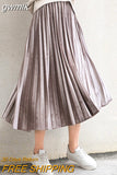 gwmlk 2023 Women Long Metallic Silver Maxi Pleated Skirt Midi Skirt High Waist Elascity Casual Party Skirt