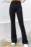 Gwmlk All-Match Women Black Flared Pants Fashion High Waist Wide Leg Trousers Female Casual Hipster Streetwear Pants 2023