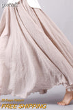 gwmlk 2023 Summer Women Skirt Linen Cotton Vintage Long Skirts Elastic Waist Boho Beige Pink Maxi Skirts Faldas Saia