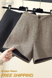 Gwmlk Autumn New High Waist Wide Leg Shorts Winter Wear Boots Booty Shorts Winter Woolen Houndstooth Shorts for Women