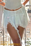 gwmlk y2k Mesh Pleated Skirts Bow Ruffles Mini Skrits White Fairycore Chic Summer Beach Holiday Outfits Korean Chic Skirts