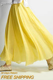 gwmlk Women's Elegant High Waist Linen Maxi Skirt 2023 Summer Ladies Casual Elastic Waist 2 Layers Skirts saia feminina