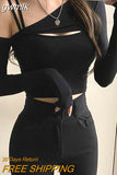 gwmlk Piece T-Shirt And Cami Crop Top Women Y2K Harajuku Long Sleeve Skew Collar Casual Basic Tight Tees Female Korean