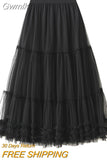 Gwmlk Waist Long Sweet Mesh Max Pleated Skirt Female Heavy Industry Wooden Ear Stitching Big Swing Puffy Tulle Skirt Women