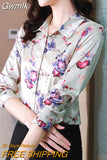 Gwmlk Women's Shirt Long Sleeve Blouse Fashion 2023 Spring New Womens Tops Basic Floral Shirts for Women OL Satin Female Clothing