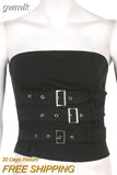 gwmlk Y2K Bandage Buckle Corset Top Black Punk Grunge Crop Top Gothic Retro Streetwear Mini Vest Women Fashion Sweats 90s