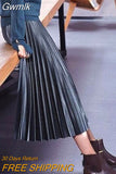 Gwmlk Vintage Velvet Pleated Skirt for Women 2023 Spring New Long High Waist Skirts Korean Fashion A-line Midi Skirt Female