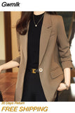 Gwmlk Style Brown Suit Jacket for Women Blazer Spring Autumn Temperament Fashion Casual Coffee Blazer Woman Jacket