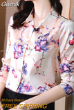 Gwmlk Women's Shirt Long Sleeve Blouse Fashion 2023 Spring New Womens Tops Basic Floral Shirts for Women OL Satin Female Clothing