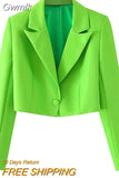 Gwmlk Women Fashion Solid Single Button Cropped Blazer Vintage Long Sleeves Notched Neck Female Office Lady Outfits