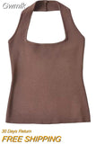 Gwmlk Knitted Halter Tank Crop Top Women Sexy Backless Knit Camisole Fashion Tanks Tops For Female